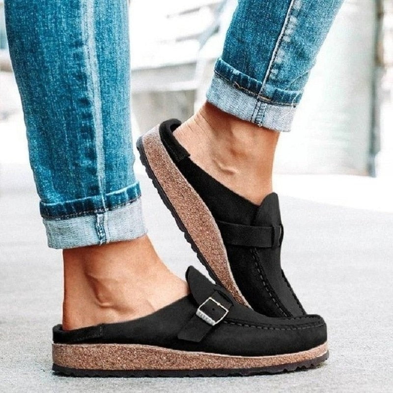 Women's Clogs – Suede Upper, Cork Sole, Adjustable Buckle, Slip-On, Casual Style-83205-18604bfb-6247-4afa-9dd0-4a5528a54d25