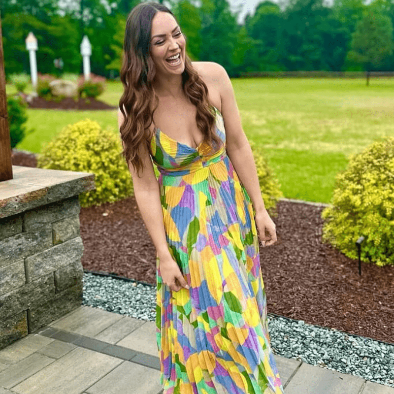 Women's Midi Dress - Multi-Colored Pleated Sweetheart Neckline Polyester Spandex-67691-2ec38fbd-5860-490a-8208-b88746030c04