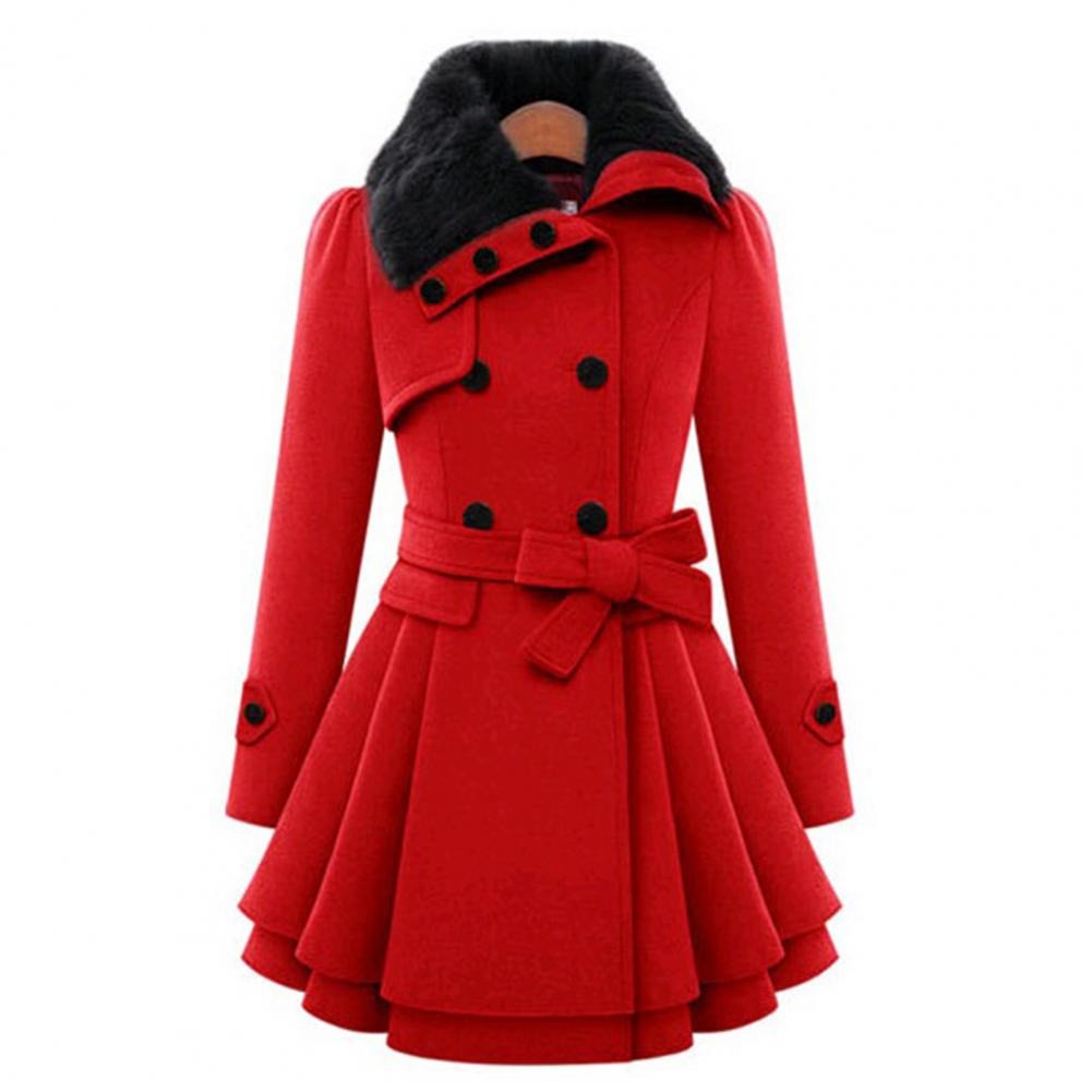 Women's Double-Breasted Winter Coat – Faux Fur Collar, Flared Skirt, Waist Belt, Sydney Wardrobe-82347-308009fd-ca1f-4787-8ddf-947150d692c4