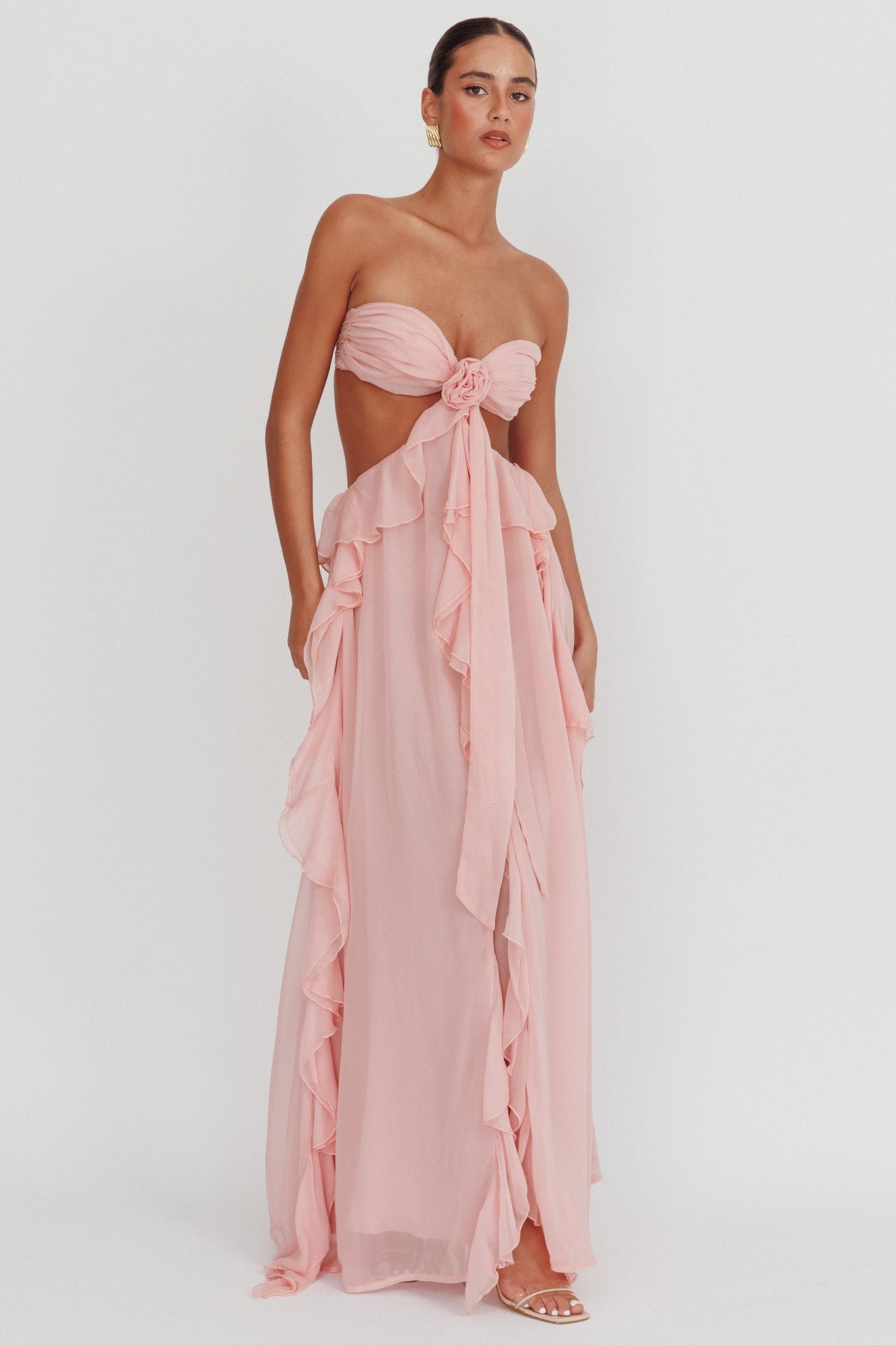 Women's Strapless Ruffle Maxi Dress, Elegant Cut-Out Design-83518-324b35a5-6ee9-4de2-8eb0-599ee6a698d4