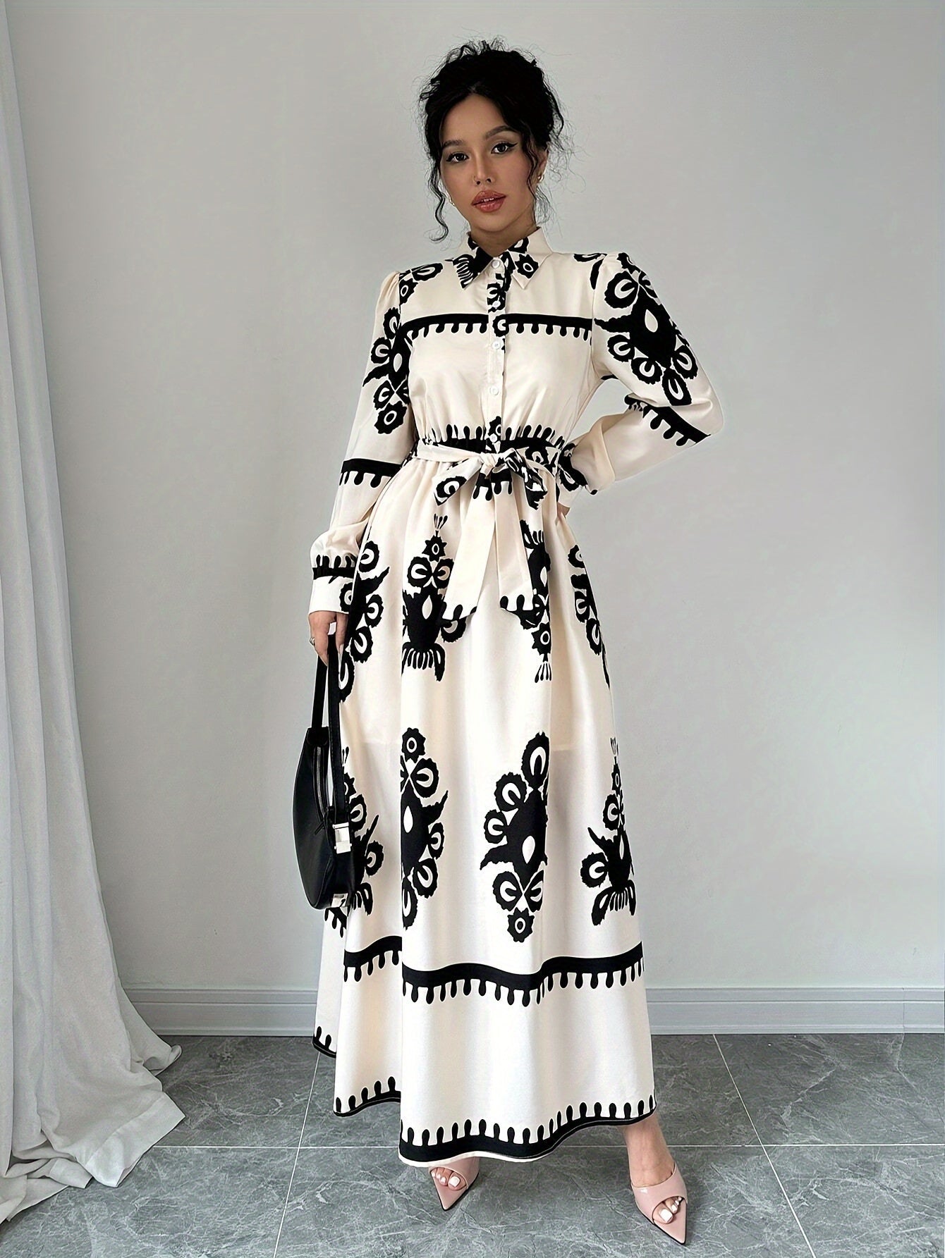 Women's Printed Long-Sleeved Dress with Tie Belt – Unique Pattern, Sydney Wardrobe-83357-373e1c63-d441-4fae-b193-5d36a3d72081