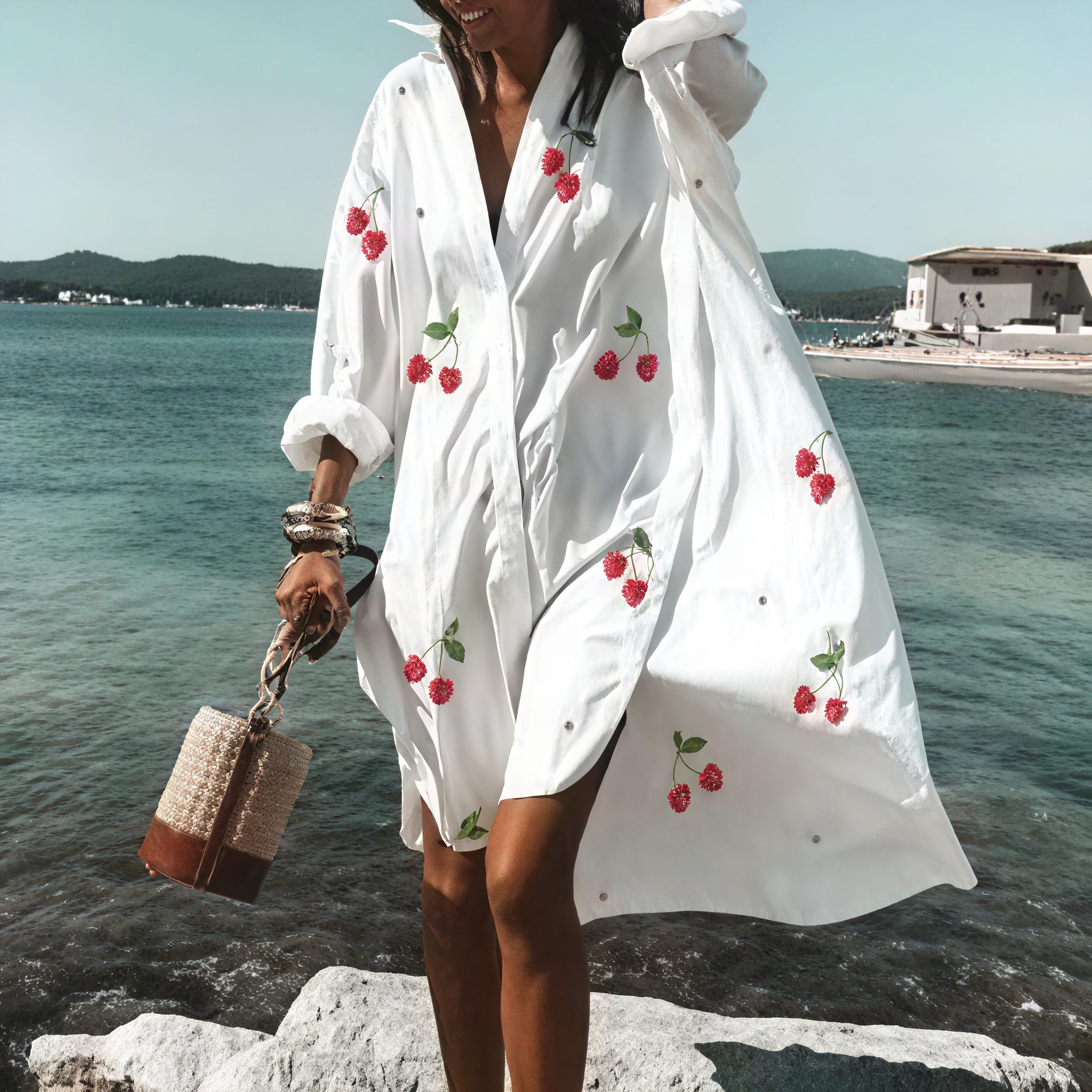 Women's White Oversized Button-Down Cotton-Linen Dress with Long Sleeves & Side Slits, Casual Summer Style-67567-1ddf0bda-f352-497c-8940-28bbb2d8e50a