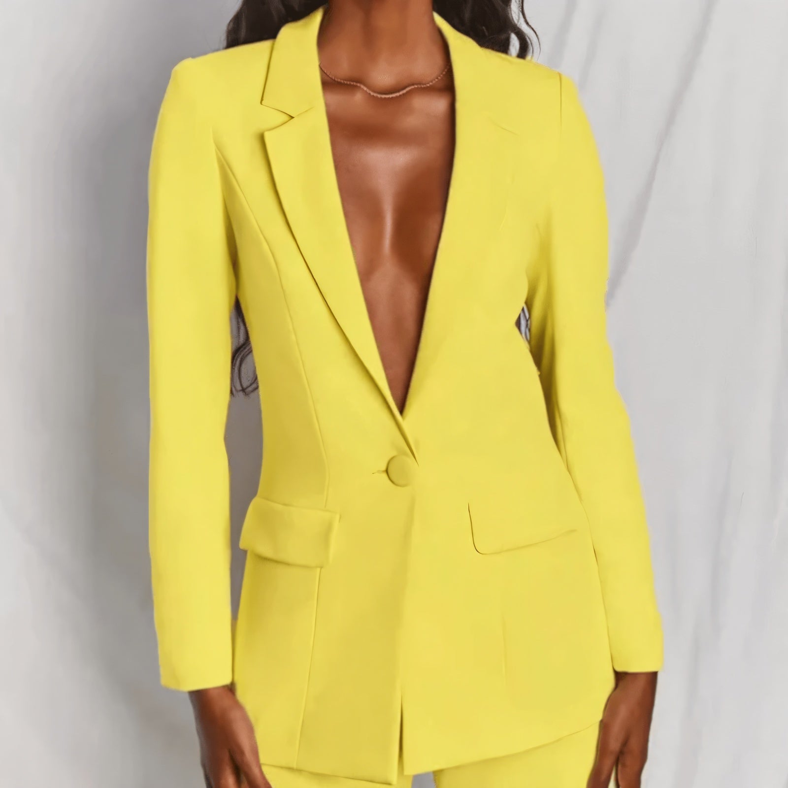 Women's Blue Suit – Deep V-Neck, Structured Shoulders, Wide-Leg Trousers, Polyester Spandex, Chic Modern Style-67661-988ab53b-40d9-4dea-a51c-5e99bcb60f10