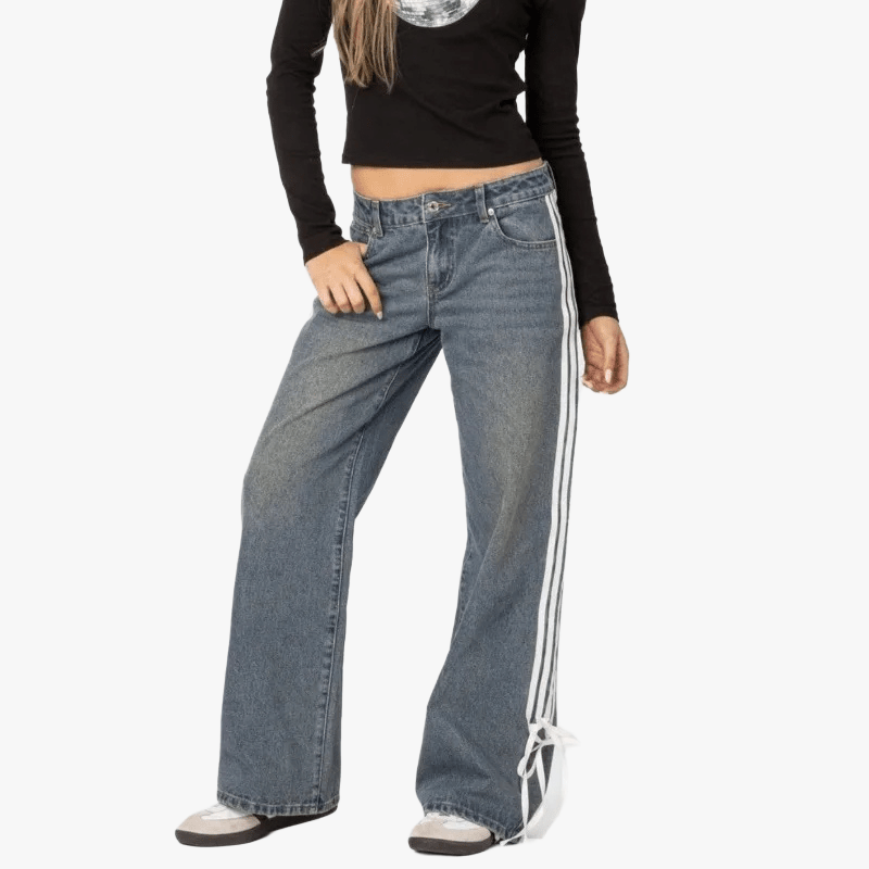 Women's Gray Wide-Leg Cropped Jeans – High Waist, White Side Stripe Denim-67704-9ad2f0a7-f4a9-458f-99e7-31da6bdc2913