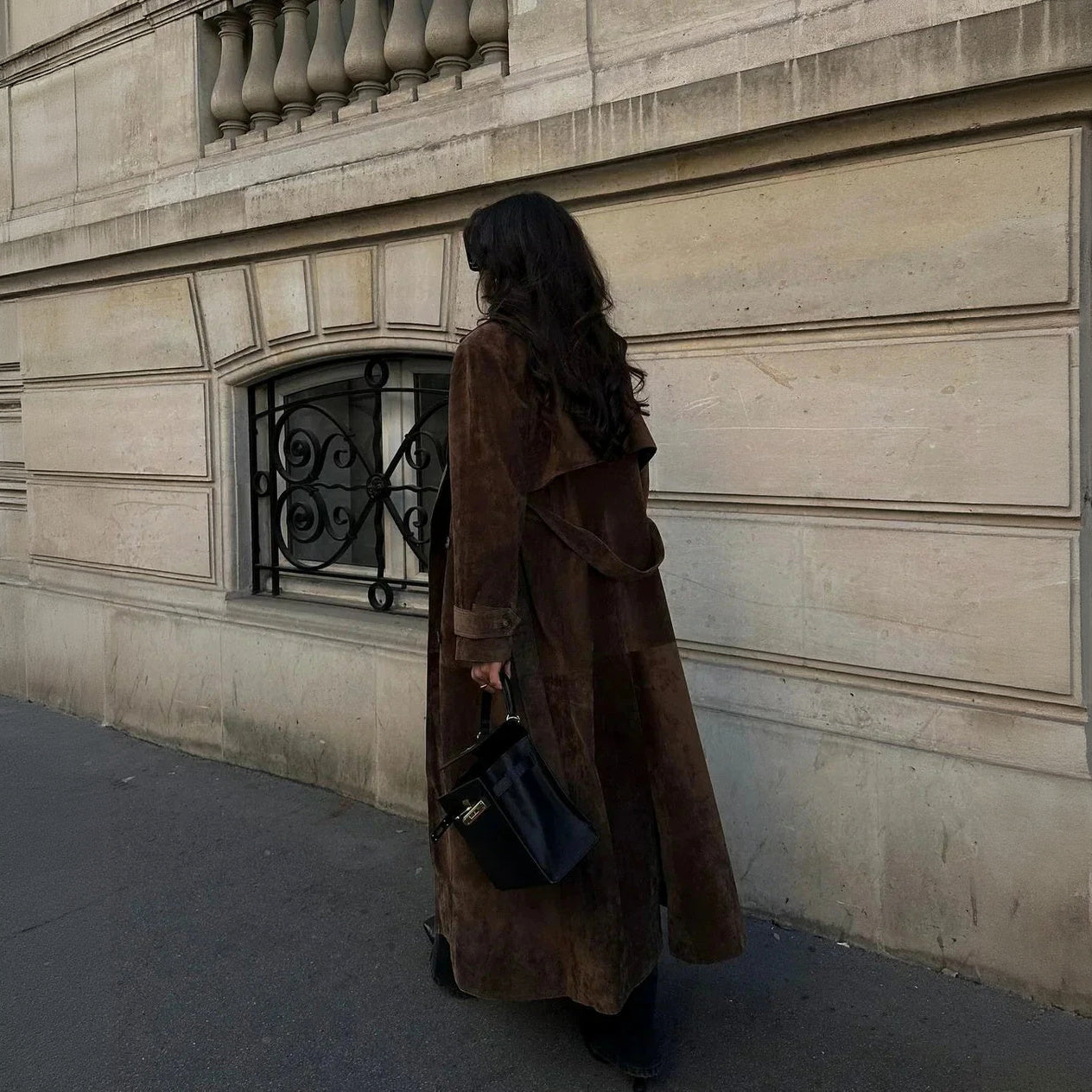 Women's Brown Suede Trench Coat – Double-Breasted, Oversized Fit, Mid-Calf Length-67715-b7825b91-7f17-4eb0-be64-fd40e8c2fbe9