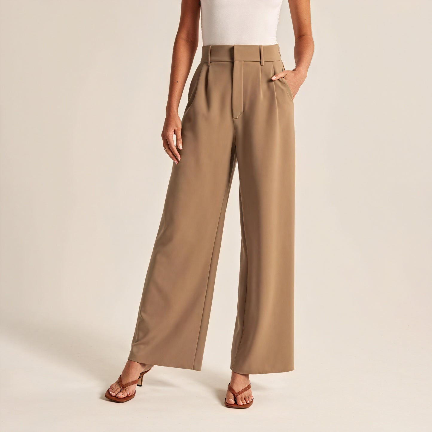 Women's Wide-Leg Trousers – High-Waisted Pleated Smooth Fabric-75845-d0b00dc5-164f-46ee-9fb0-956956fdf9d4