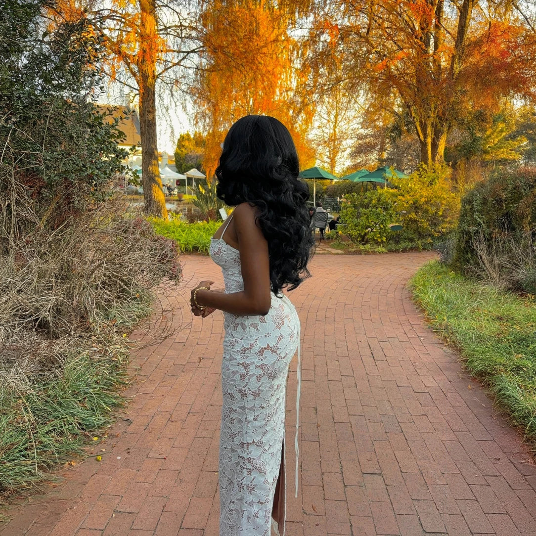 Women's White Lace Floor-Length Dress – Sweetheart Neckline, Spaghetti Straps, Elegant Style | Sydney Wardrobe-76865-b70ccfdc-6c44-4f68-a28d-cbb2364195b0