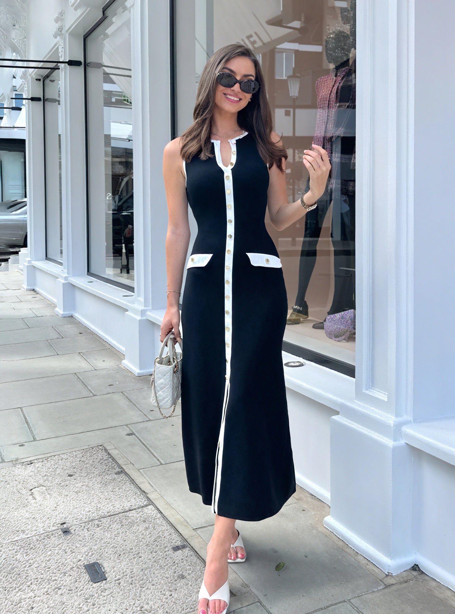 Women's Sleeveless Midi Dress – Ribbed Knit, Button Front, Tailored Fit-77153-b910432a-22fa-4321-98dd-6ceb458f00a9
