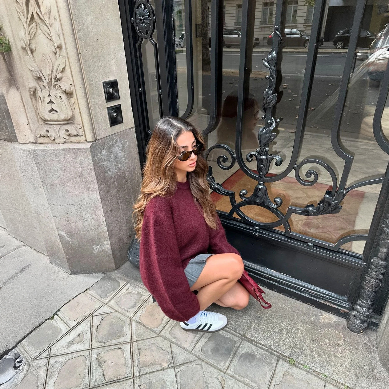 Women's Burgundy Oversized Crew Neck Long Sleeve Sweater-77830-ec7afffd-24e1-4e80-9b63-b2ee9e1c1017