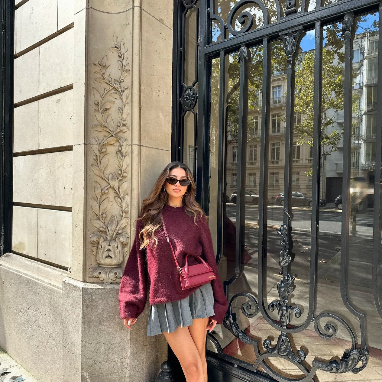 Women's Burgundy Oversized Crew Neck Long Sleeve Sweater-77830-dd703468-10c8-4ff7-b8b6-f68b72c18f24