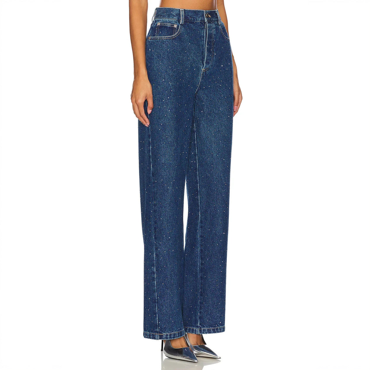 Women's Blue High-Waisted Wide-Leg Rhinestone Denim Jeans-77885-7beb9a10-2dda-4cd1-a541-690775ec1db6