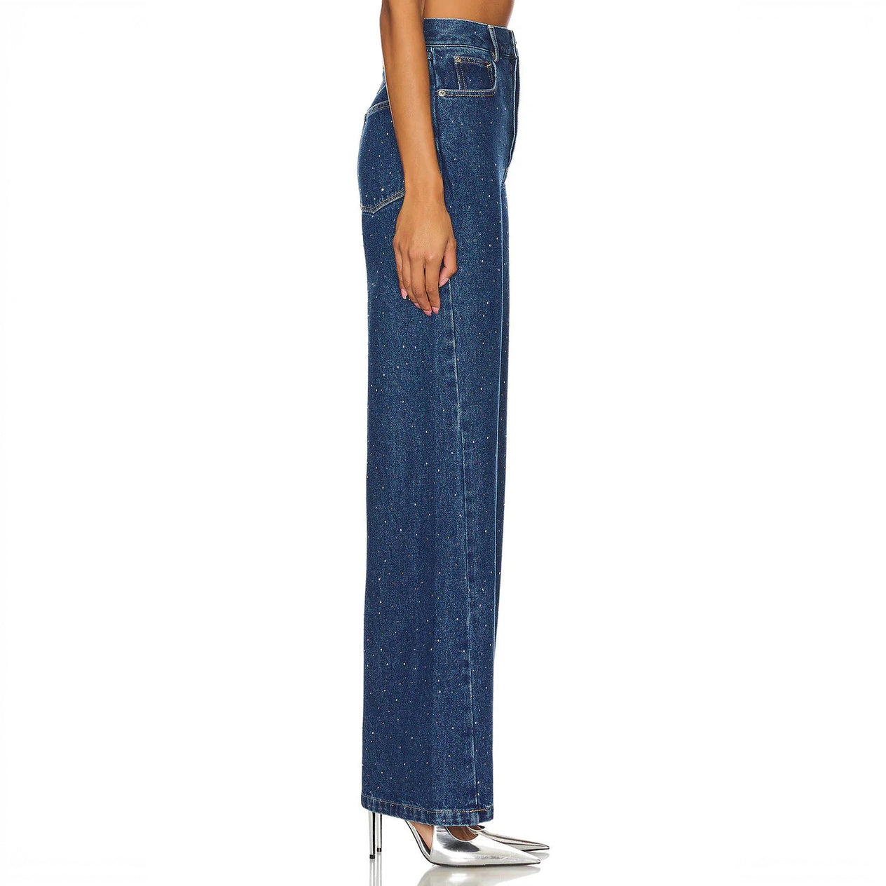 Women's Blue High-Waisted Wide-Leg Rhinestone Denim Jeans-77885-491dec57-2287-402b-acd9-3367797e1334