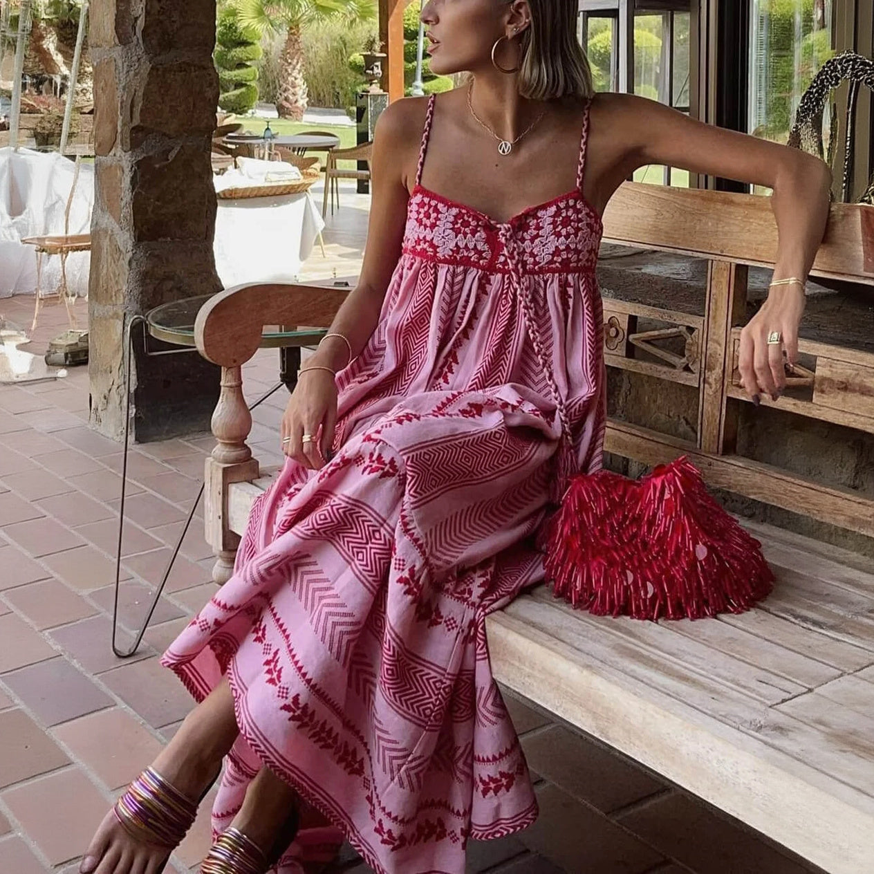 Women's Maxi Dress – Pink Cotton Embroidered Tiered Bohemian Style-78217-a0a76d08-b16e-4466-ae59-eb22840709f1