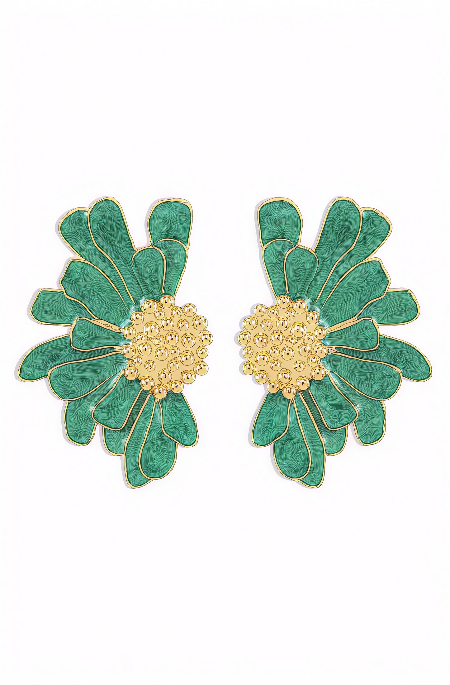 Women's Jewelry Green Enamel Flower Earrings Marbled Asymmetrical Design-80820-e90f099e-aca1-4df8-b333-abf51f84fb21