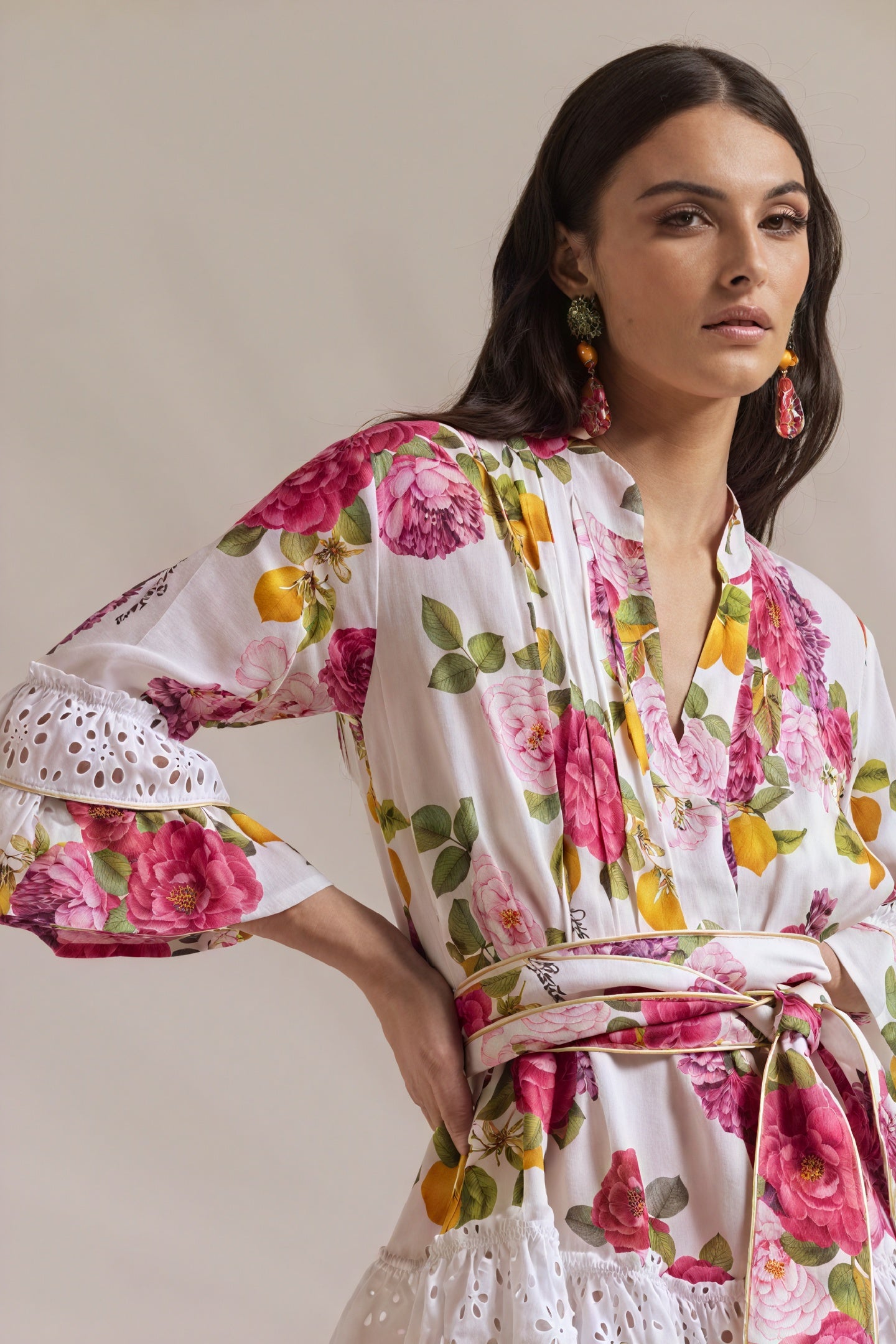 Women's White Floral Wrap Dress - Cotton, Ruffled Skirt, Eyelet Lace Trim, Bohemian Style-80949-c01d9a0f-1a0d-4240-8cb9-eaa93525067c