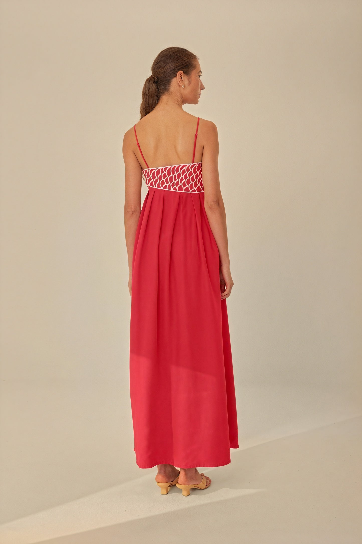 Women's Red Maxi Dress – Floor-Length, Fish Applique, Spaghetti Straps, Bohemian Style-80958-1a16b81a-12e7-4adc-ad67-4430e2228e9d