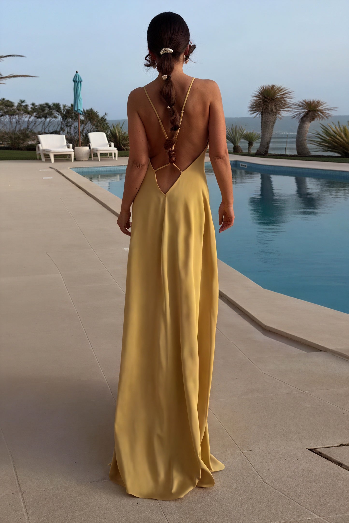 Women's Mustard Yellow Deep V-Neck Maxi Dress – Thin Straps, A-Line, Floor-Length, Elegant-81120-1a55a2e2-c7c3-49f1-8fb0-12ec852c6877