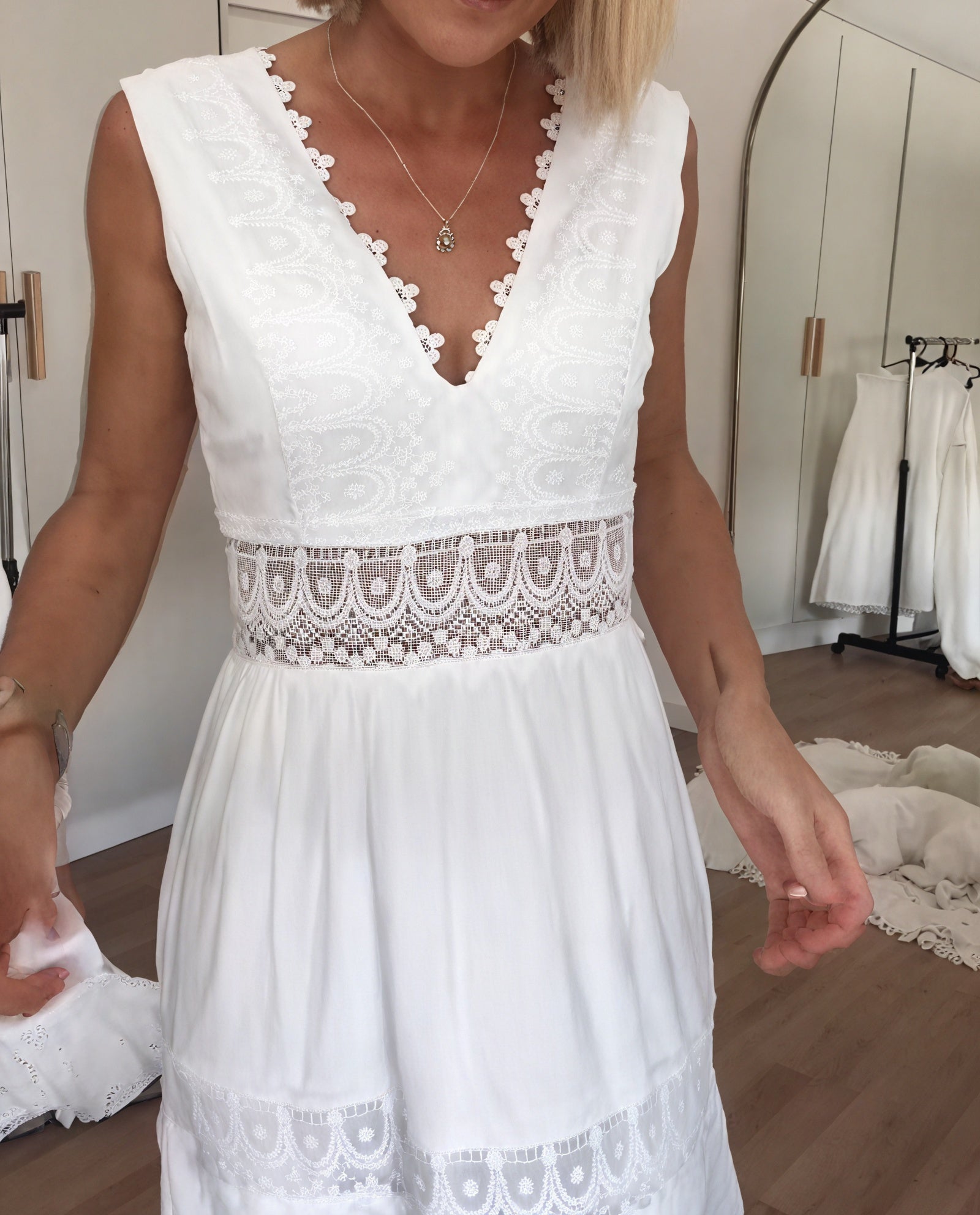 Women's White Cotton Maxi Dress – Sleeveless, Tiered, Lace Trim, Bohemian Style-81326-11c8fa65-513a-4e58-9878-ca4de90b96da