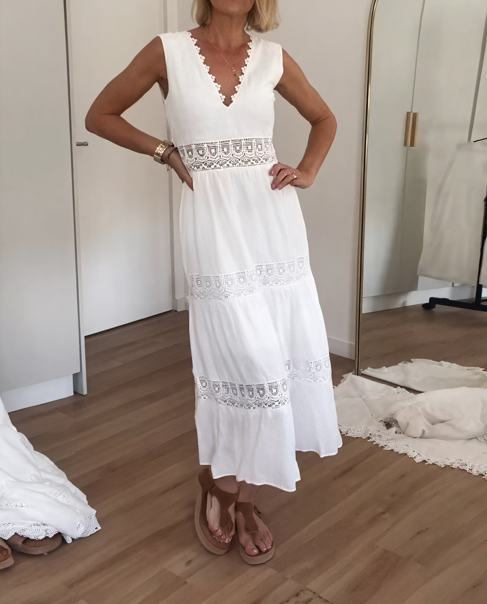 Women's White Cotton Maxi Dress – Sleeveless, Tiered, Lace Trim, Bohemian Style-81326-ccc28b92-ccfc-491c-982a-395f9faeed4c