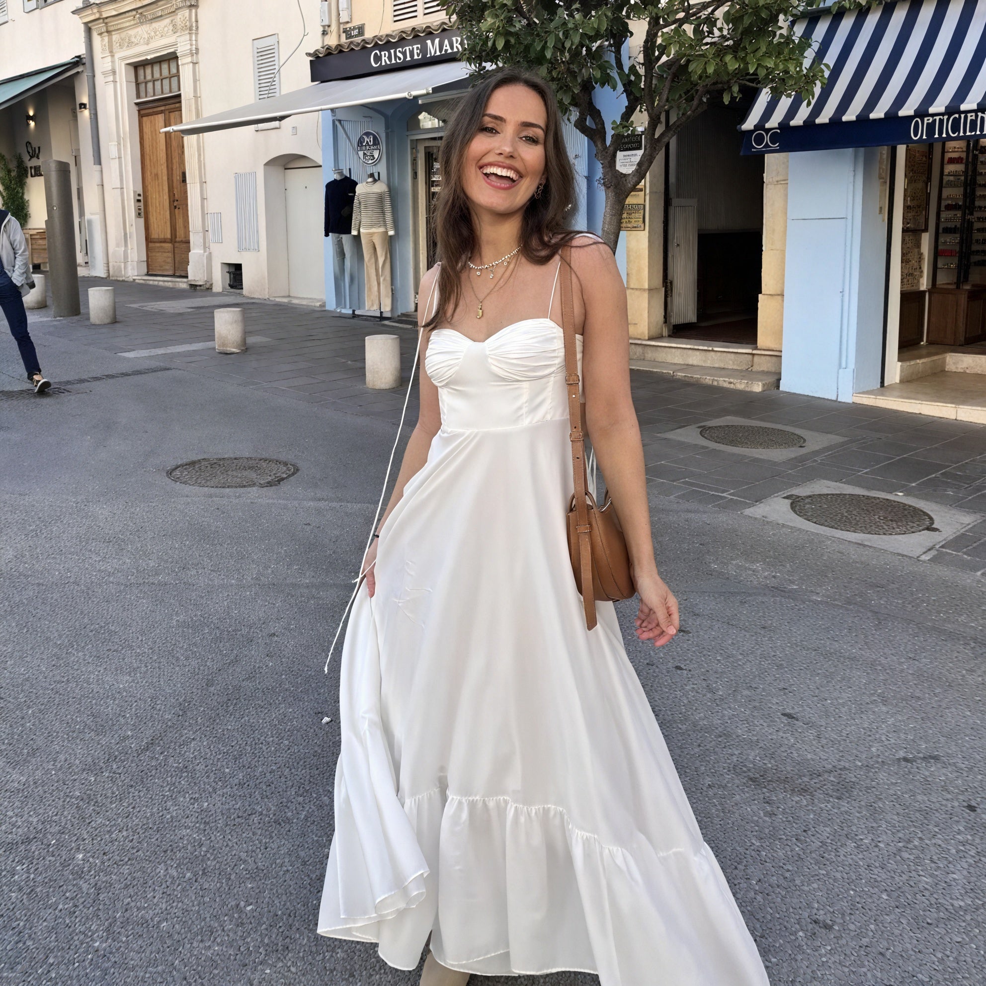 Women's White Maxi Dress – Spaghetti Strap Bustier Tiered Skirt-81821-9e13b2c1-4fce-445f-bc94-36919fb47b09