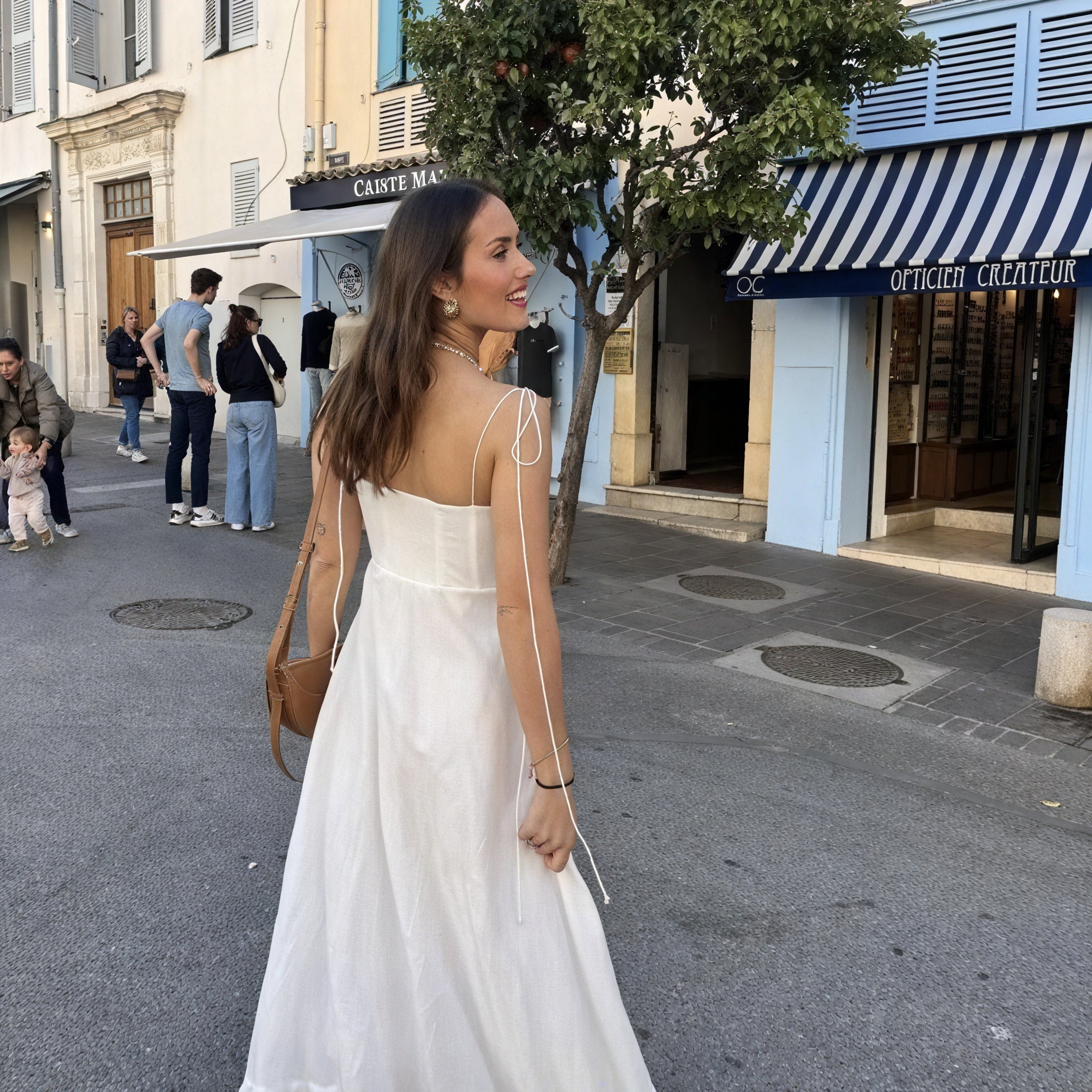 Women's White Maxi Dress – Spaghetti Strap Bustier Tiered Skirt-81821-134207f2-3bc8-4036-958d-1c7aac55db9b