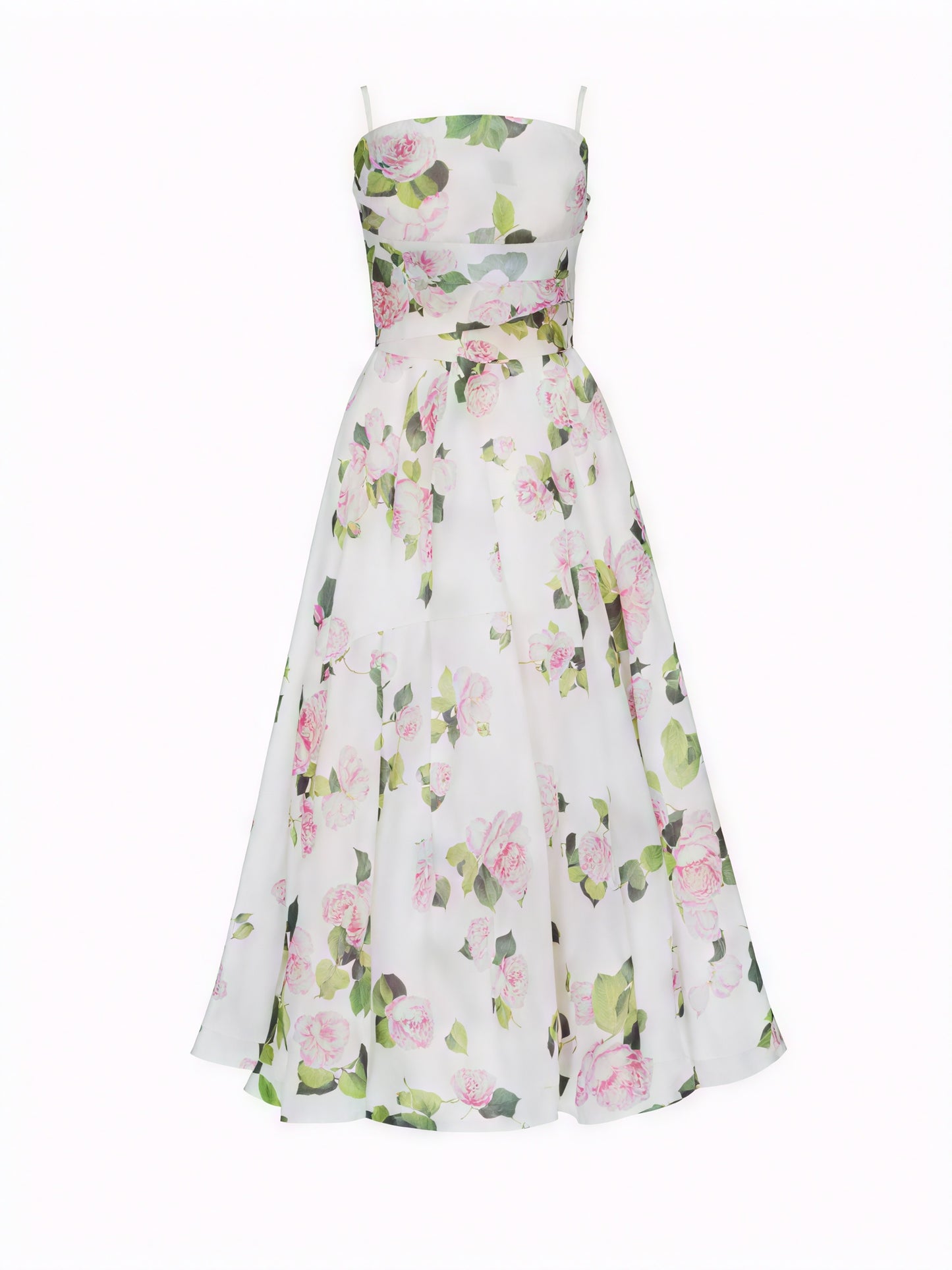 Women's Midi Dress – Floral Print, A-Line, Spaghetti Strap, Silk Blend-83172-ad5e0b85-87fe-49aa-a448-ca1e0166135e