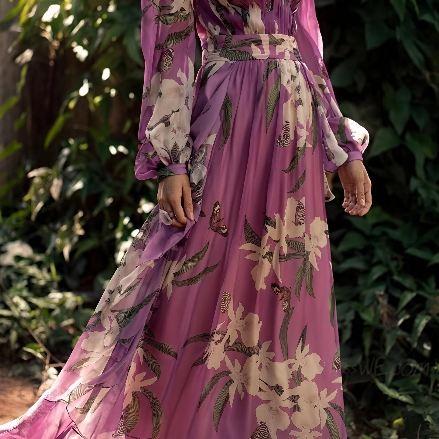Women's Maxi Dress – Purple Silk Floral Print V-Neck Long Sleeve Flowing, Bohemian Elegant-83189-f7fd1836-ce1f-4ac6-8ff7-3a009b8c4fe1