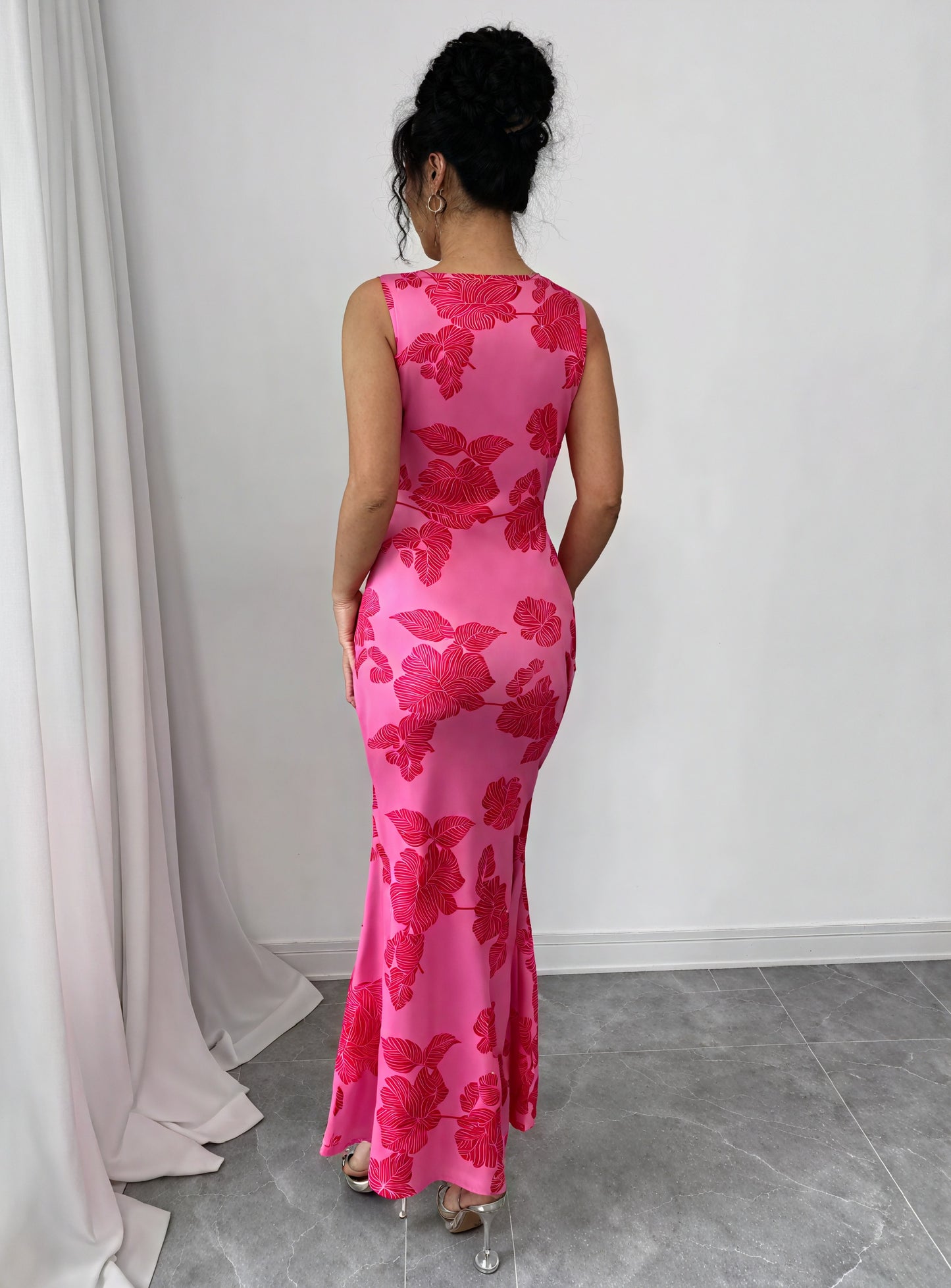 Women's Pink Floral Floor-Length Sleeveless Fitted Occasion Dress-83201-24ee2229-91f4-4d14-a0c5-9e51c2cc5cb7