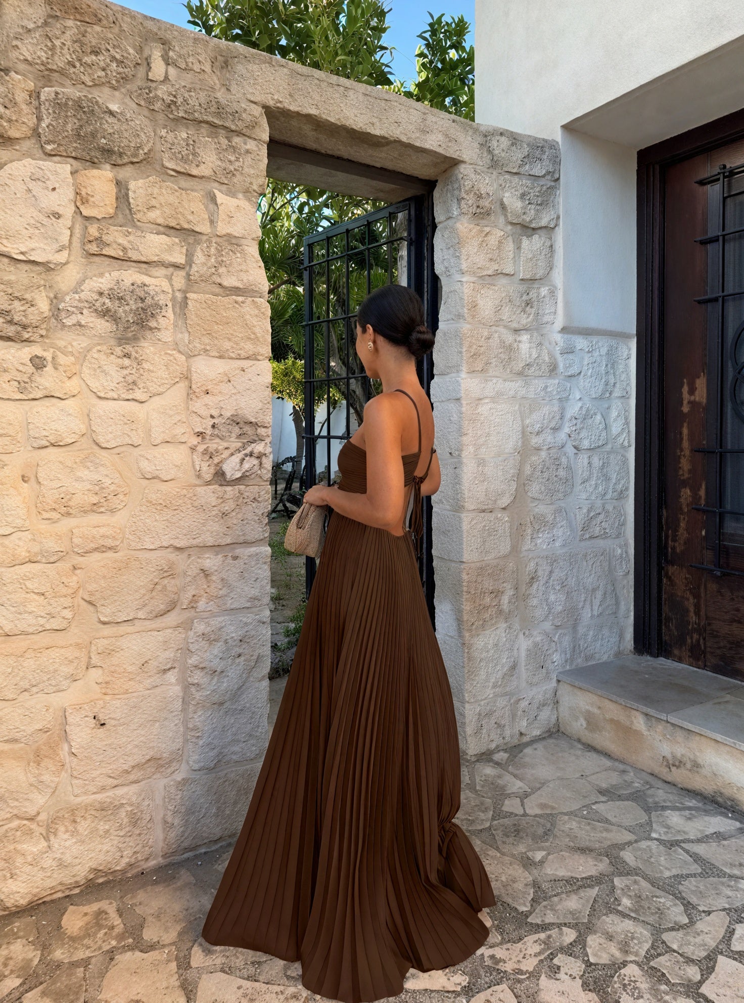 Women's Halter Maxi Dress – Pleated Skirt, Side Cut-Outs, Elegant-83247-a7bcc3c4-d0e6-477d-8e30-92e1107efdf9