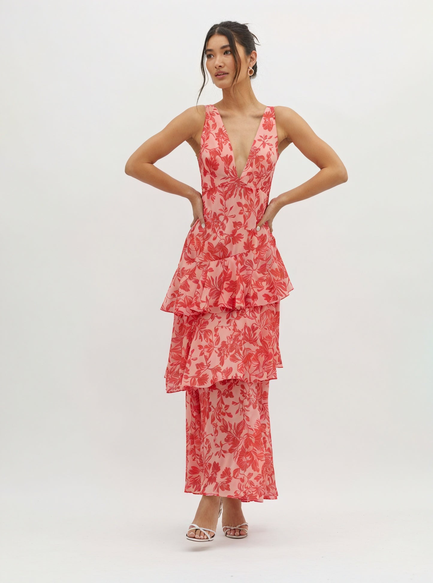 Women's Floral V-Neck Tiered Maxi Dress - Flowing Summer Style-83283-8dd89e02-d233-41f6-9a78-9c9d7d8fbe8c