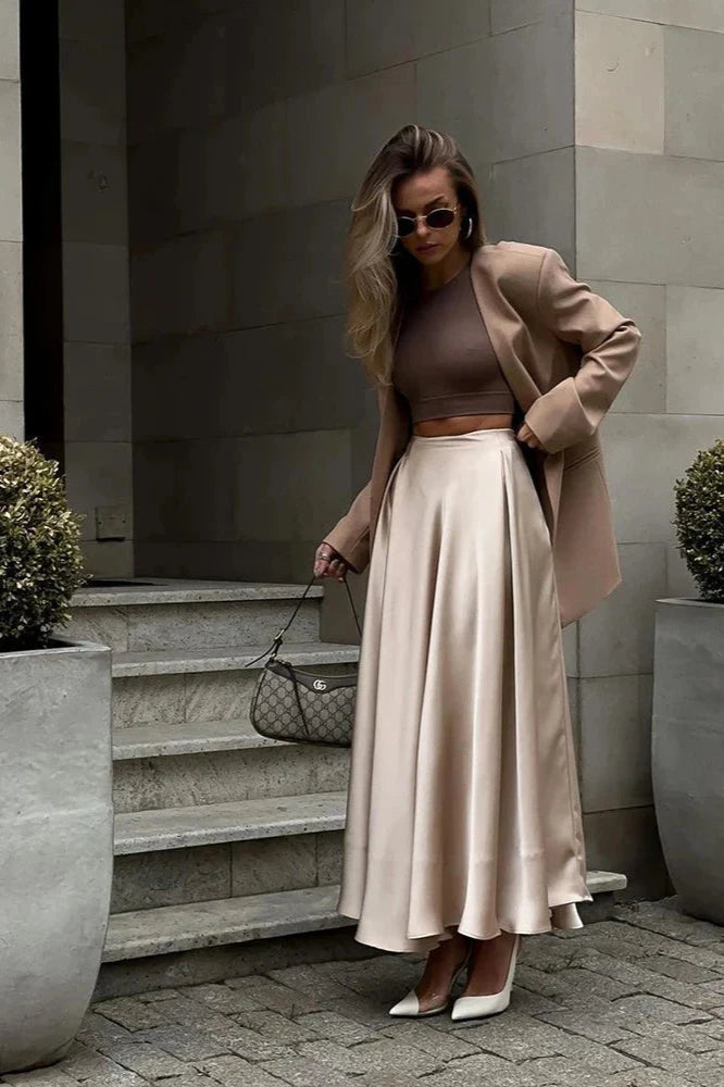 Women's Champagne Silk Satin Maxi Skirt – High-Waisted, Floor-Length, Elegant-80442-8c32a8f1-037d-49cb-ba24-647ff8ccd6a2