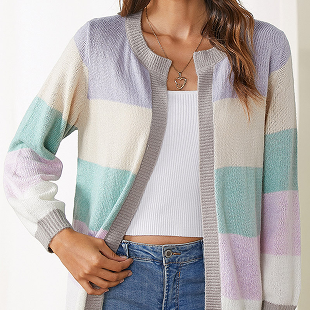 Women's Cardigan – Striped Color Block Open Front Long Sleeve Knit-74430-9738c155-0a4d-405d-b4e5-2f7035a5e7c6