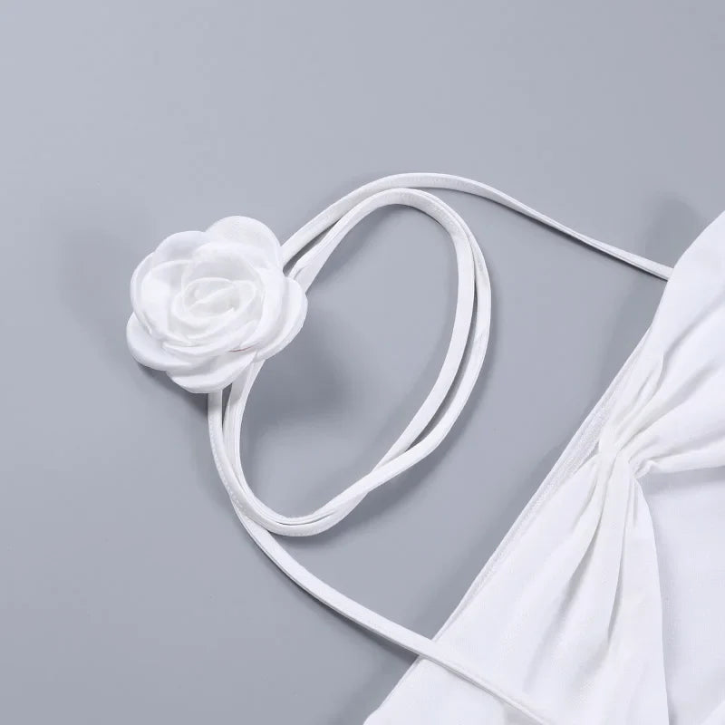 Women's Mini Dress – White Floral Cut-Out Strapless with Choker-77237-9a82d358-2f13-486f-bf56-d09e588b412c