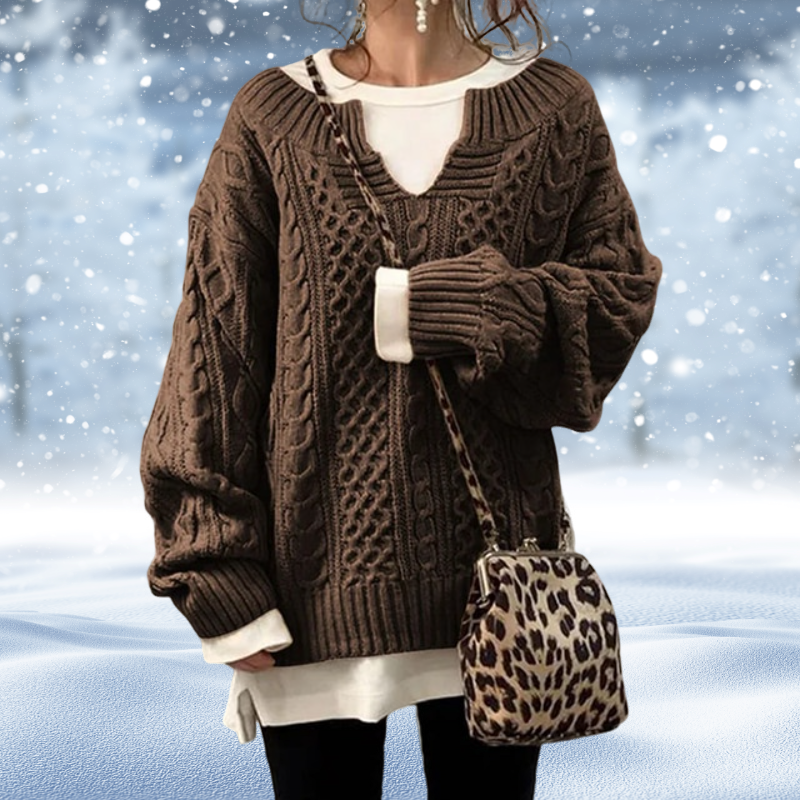 Women's Knit Sweater – Chunky Cable Knit, V-Neck, Long Sleeve Design-53262-925ab543-c953-4f1f-90f3-49b6bb0857fd