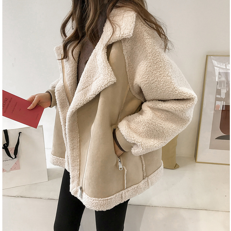 Women's Two-Tone Faux Shearling Coat – Suede-Like, Wide Lapel Collar-50497-c43cf240-4d37-4af7-99b5-75383aed921b