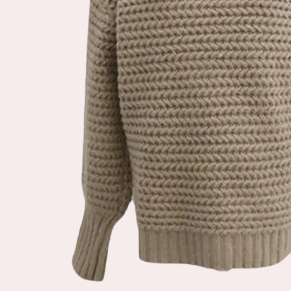 Women's Chunky Knit Turtleneck Top
– Oversized Sleeves, Ribbed Cuffs, Off-White Casual Style-54883-58562563899722