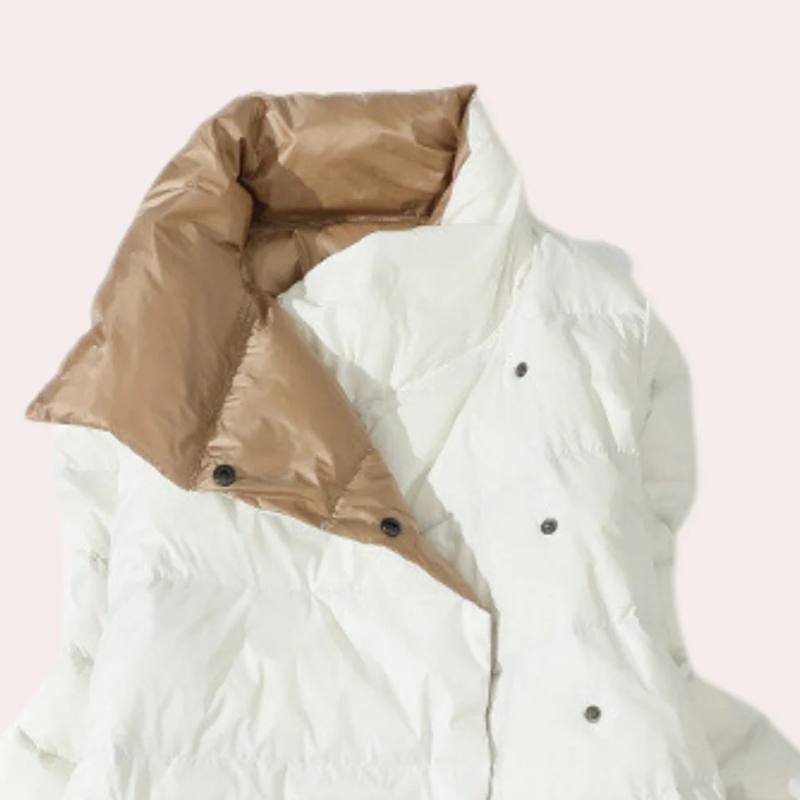 Women's Puffer Coat – Two-Tone, Mid-Calf Length, Oversized, Quilted Polyester-54885-58562553184586