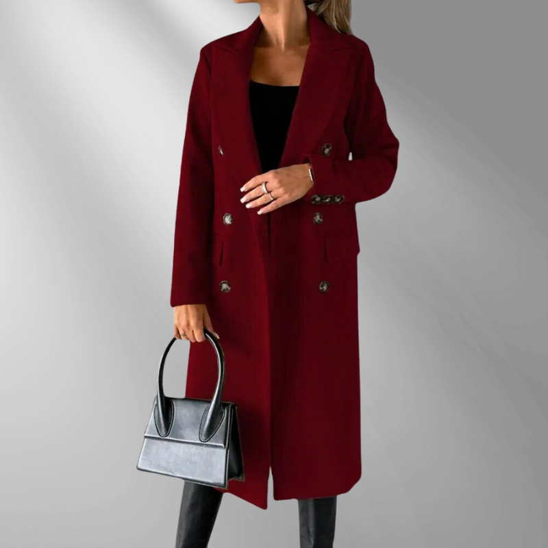 Women's Double-Breasted Tailored Wool Blend Coat with Structured Lapels, Gray, Camel, Black-55035-59519544459607