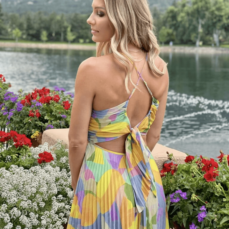 Women's Midi Dress - Multi-Colored Pleated Sweetheart Neckline Polyester Spandex-67691-a662553a-f1a6-41d8-90c9-f9c73b4098b2
