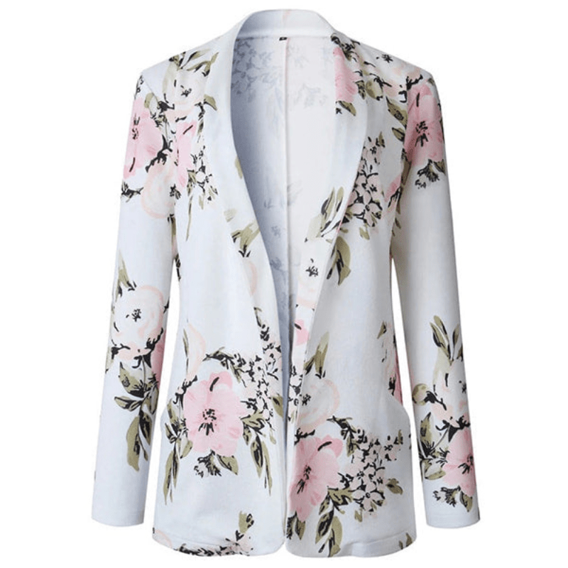 Women's White Floral Print Blazer – Lightweight Cotton Blend, Tailored Fit, Single Button-67640-c27a3292-2407-4c09-814c-abb50308f0fe