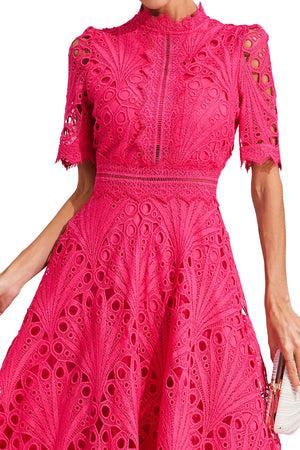 Women's Lace Midi Dress – High Neck, Short Sleeve, Cut-Out Detail-83326-00561e81-6619-4de6-a70f-4a2759898086