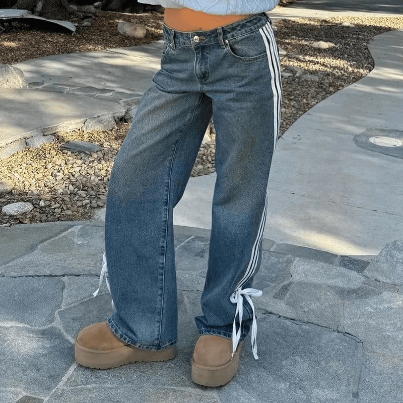 Women's Gray Wide-Leg Cropped Jeans – High Waist, White Side Stripe Denim-67704-00bb1a94-2361-4d0b-b6ed-fbdbd6ae43a9