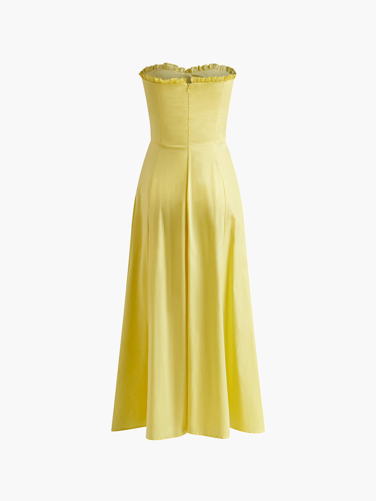 Women's Yellow Strapless Dress – Ruffled Neckline, A-Line, Side Slit-77076-012d0c47-192a-4bc5-a766-df2b4f8d612b