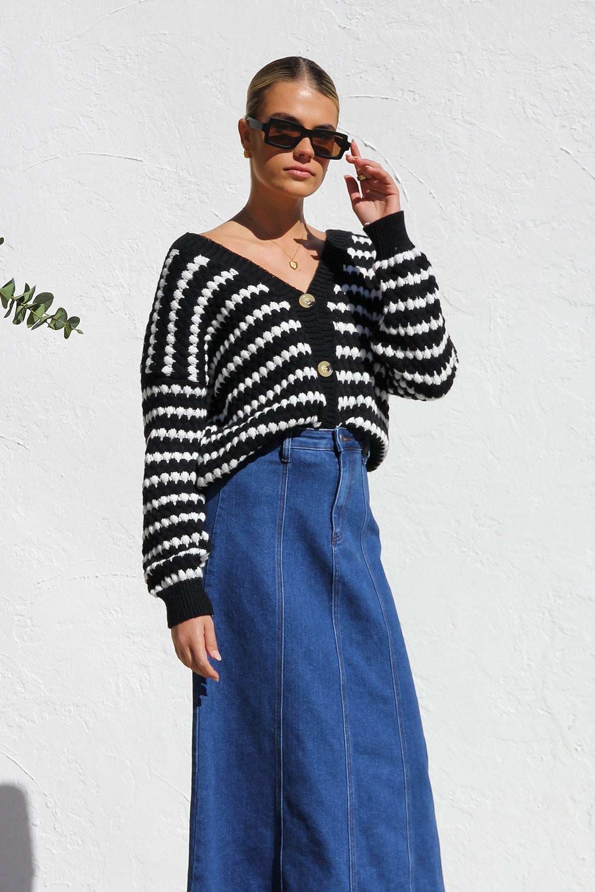 Women's Blue Denim Midi Skirt – Straight Fit, Vertical Seams, Cotton-80380-02a84e6a-0b41-4bf8-90fc-02dcfa5d5f44