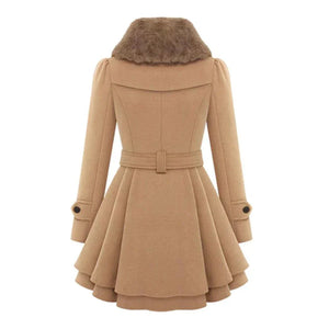 Women's Double-Breasted Winter Coat – Faux Fur Collar, Flared Skirt, Waist Belt, Sydney Wardrobe-82347-02de3694-168d-45ba-80b9-47489ca97346