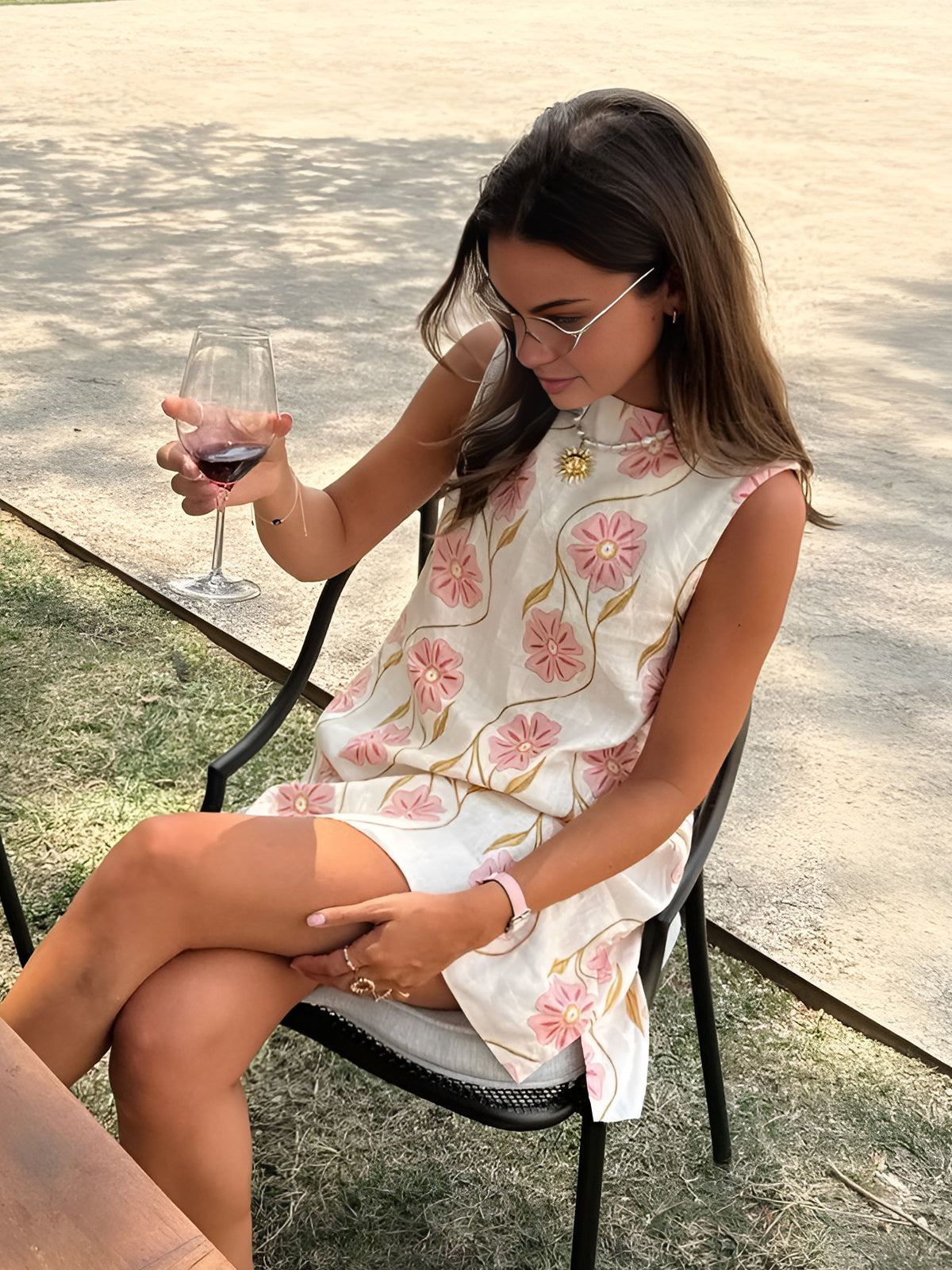 Women's Mini Dress – White Cotton Floral, Sleeveless High Neck, Bohemian Style-81245-033b65f9-7456-4b02-9dee-0368106fca69