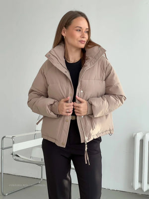 Women's Cropped Puffer Jacket – Quilted, Water-Resistant, High Collar, Synthetic-65207-0389de45-debf-48c5-b205-459bdf717965