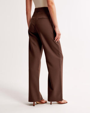 Women's High-Waisted Wide-Leg Trousers – Pleated, Polyester Blend, Gray Brown Black-83175-03d0822b-c102-46d3-b9dd-e8bb31f7a39d