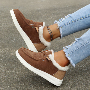 Women's Corduroy Faux Fur Lined Lace-Up Shoes with Rubber Sole, Cozy Casual-82593-0727507a-0f92-44b4-bbf9-3c6a99c38258