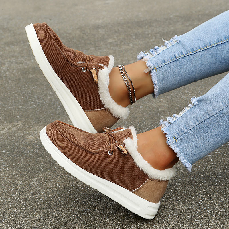 Women's Corduroy Faux Fur Lined Lace-Up Shoes with Rubber Sole, Cozy Casual-82593-0727507a-0f92-44b4-bbf9-3c6a99c38258